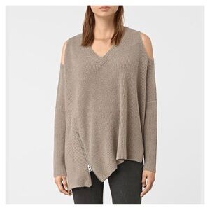 ALL SAINTS • Able Open Shoulder Jumper Sweater in Lunar Grey